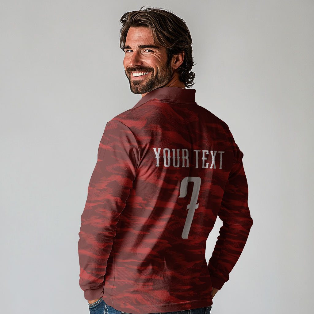 Custom South Korea National Football Long Sleeve Polo Shirt Tigers-Taegeuk Warriors Red