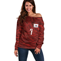 Custom South Korea National Football Off Shoulder Sweater Tigers-Taegeuk Warriors Red
