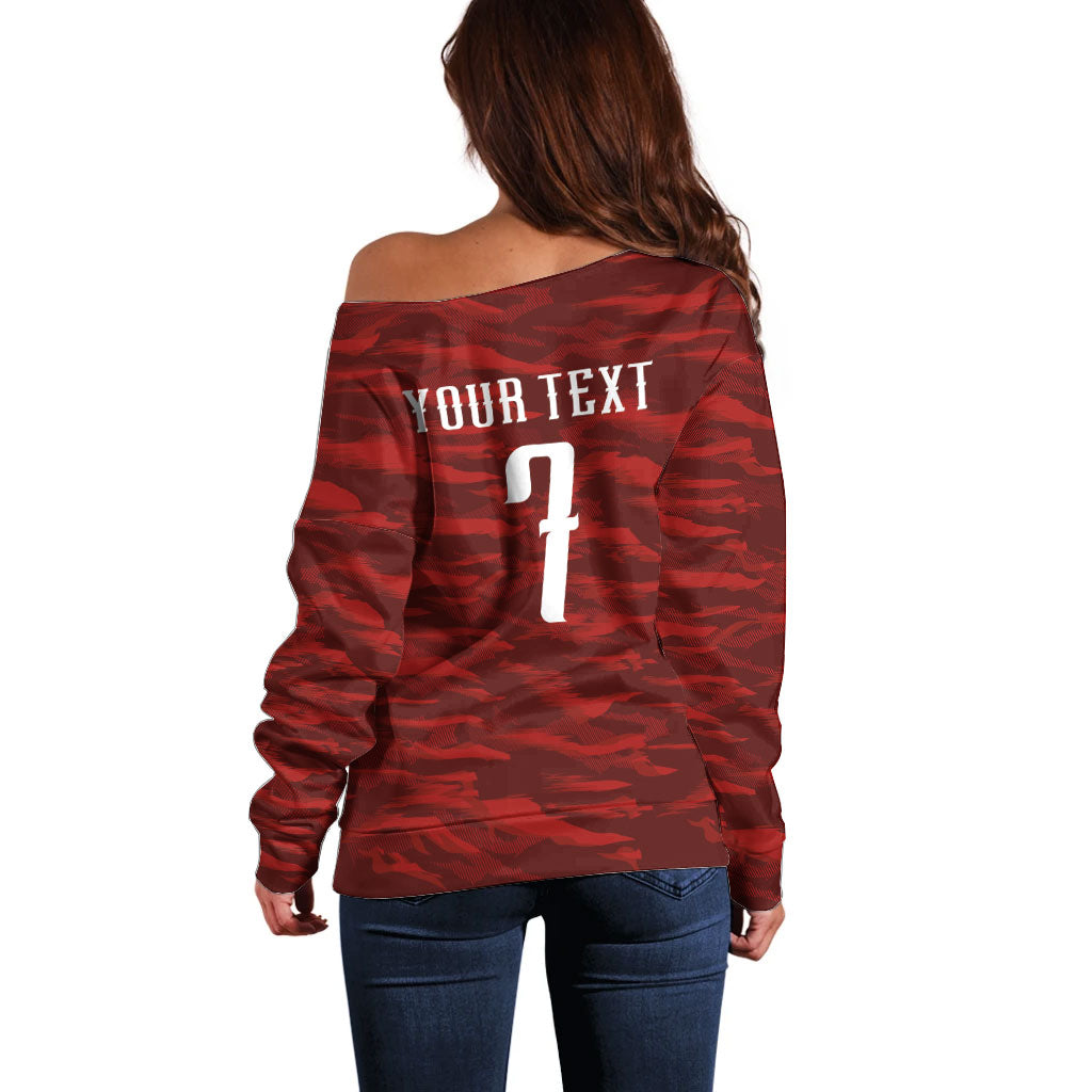 Custom South Korea National Football Off Shoulder Sweater Tigers-Taegeuk Warriors Red