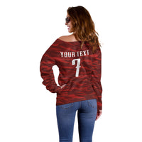 Custom South Korea National Football Off Shoulder Sweater Tigers-Taegeuk Warriors Red