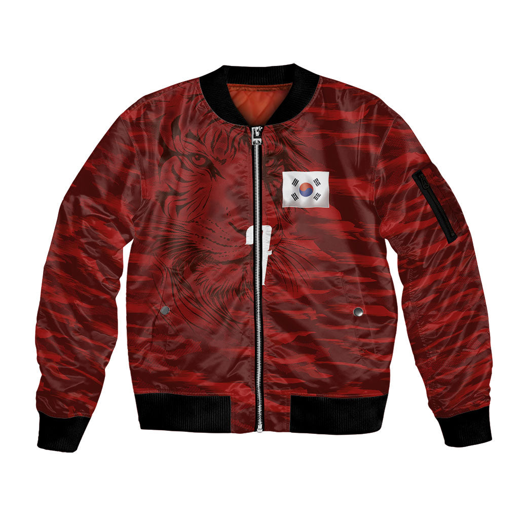 Custom South Korea National Football Sleeve Zip Bomber Jacket Tigers-Taegeuk Warriors Red