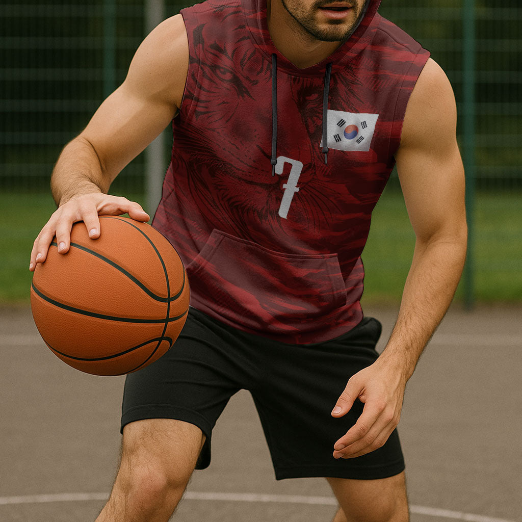 Custom South Korea National Football Sleeveless Hoodie Tigers-Taegeuk Warriors Red