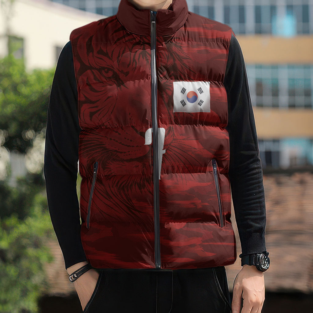 Custom South Korea National Football Sleeveless Puffer Jacket Tigers-Taegeuk Warriors Red