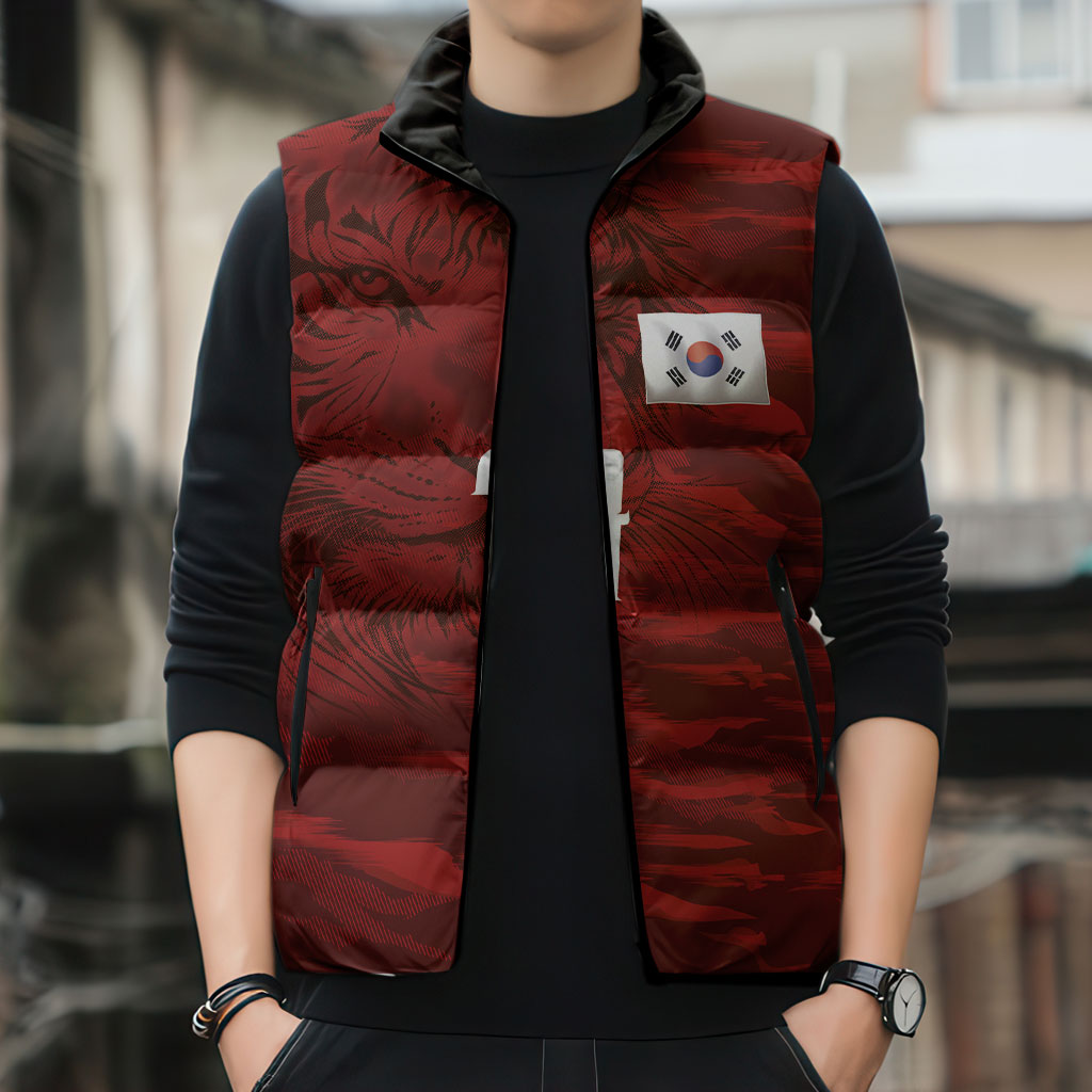 Custom South Korea National Football Sleeveless Puffer Jacket Tigers-Taegeuk Warriors Red