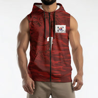 Custom South Korea National Football Sleeveless Zip Hoodie Tigers-Taegeuk Warriors Red
