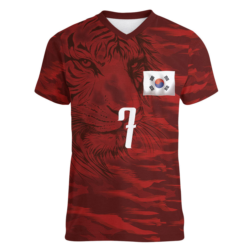 Custom South Korea National Football Women V-Neck T-Shirt Tigers-Taegeuk Warriors Red