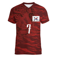 Custom South Korea National Football Women V-Neck T-Shirt Tigers-Taegeuk Warriors Red