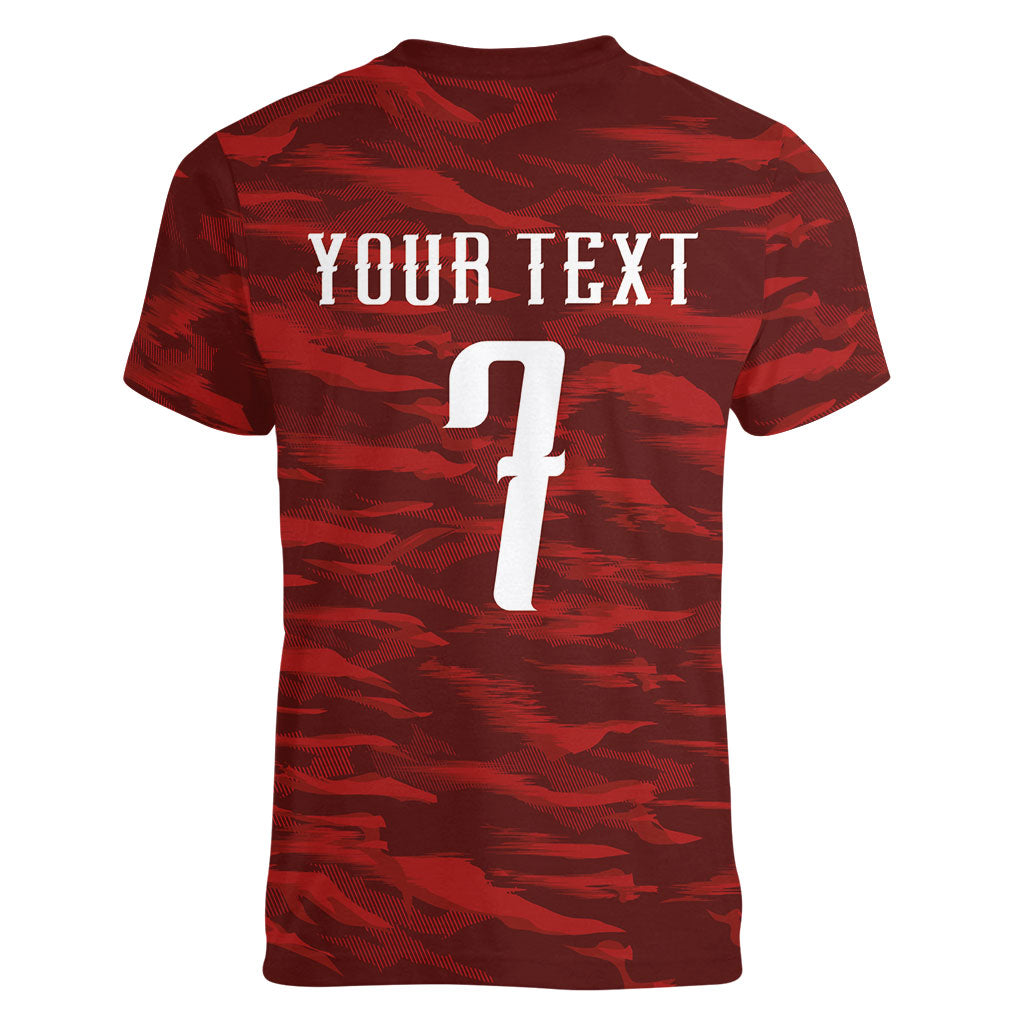Custom South Korea National Football Women V-Neck T-Shirt Tigers-Taegeuk Warriors Red