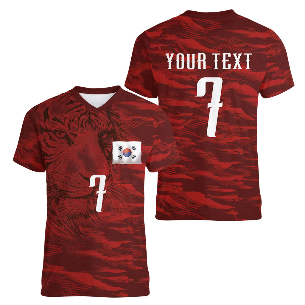 Custom South Korea National Football Women V-Neck T-Shirt Tigers-Taegeuk Warriors Red