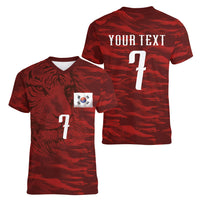 Custom South Korea National Football Women V-Neck T-Shirt Tigers-Taegeuk Warriors Red