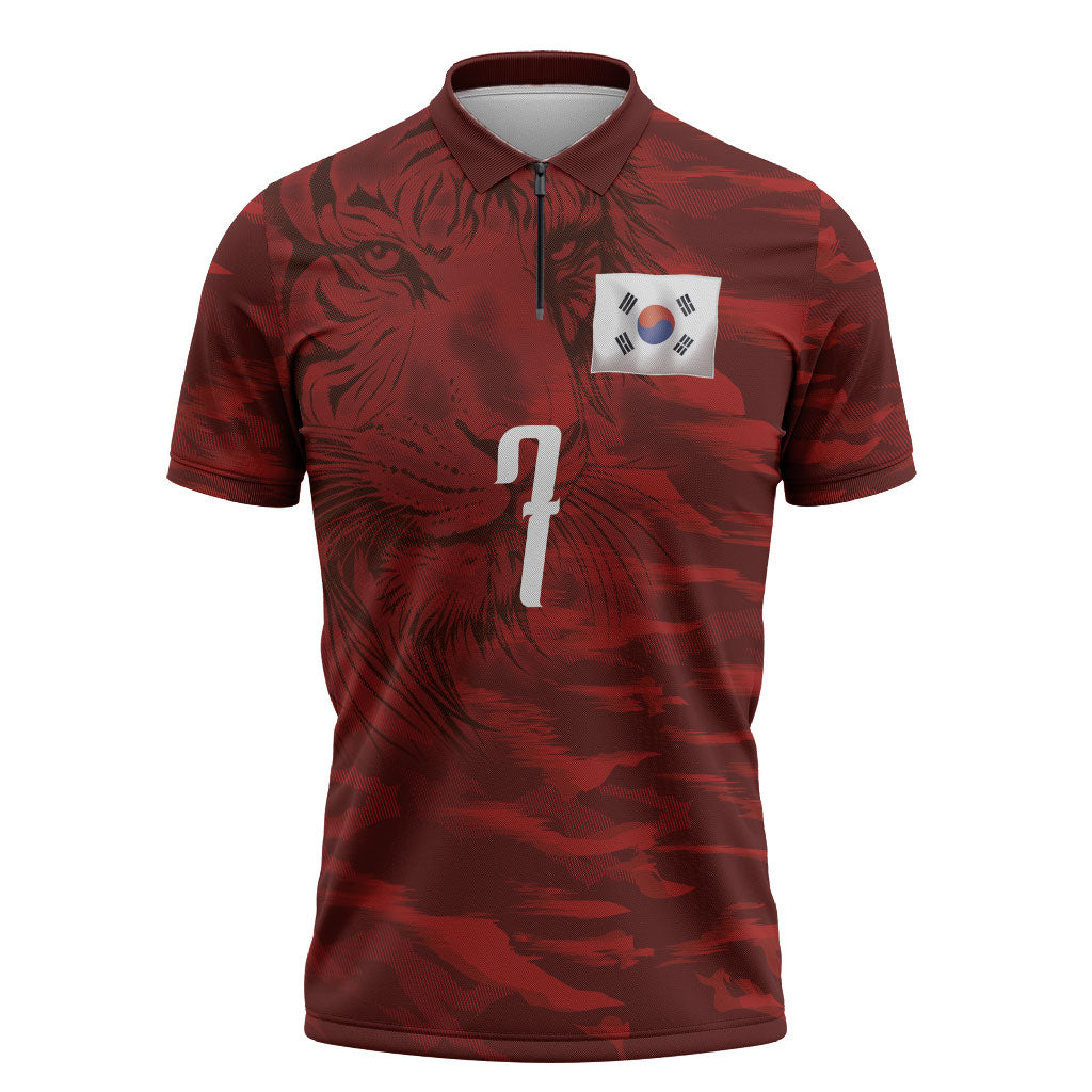 Custom South Korea National Football Zipper Polo Shirt Tigers-Taegeuk Warriors Red