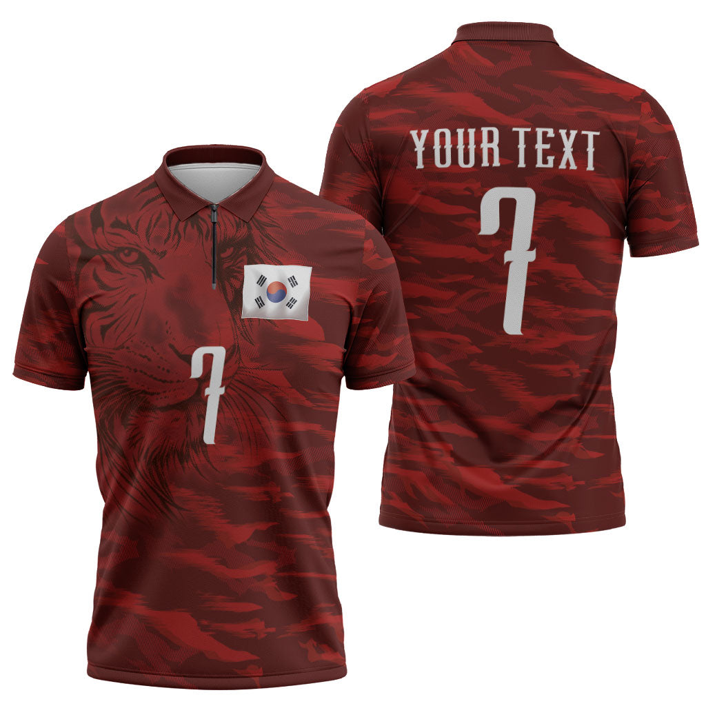Custom South Korea National Football Zipper Polo Shirt Tigers-Taegeuk Warriors Red