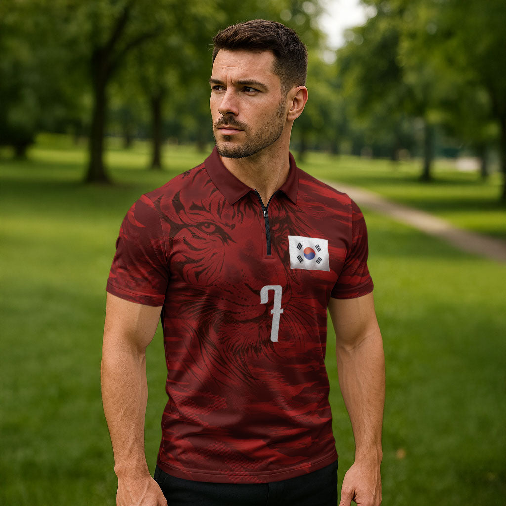 Custom South Korea National Football Zipper Polo Shirt Tigers-Taegeuk Warriors Red