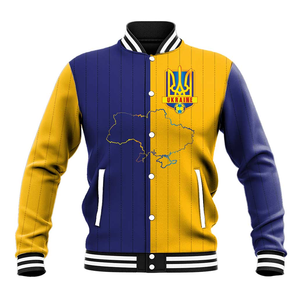 Custom Ukraine National Football Baseball Jacket The Blue and Yellow with Map Half Style - Wonder Print Shop