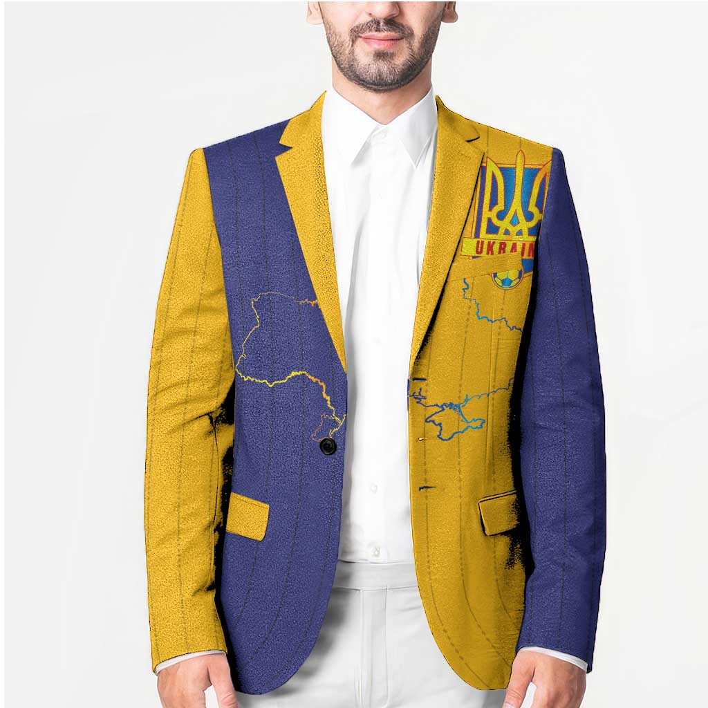 Custom Ukraine National Football Blazer The Blue and Yellow with Map Half Style - Wonder Print Shop