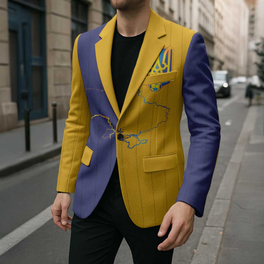 Custom Ukraine National Football Blazer The Blue and Yellow with Map Half Style - Wonder Print Shop
