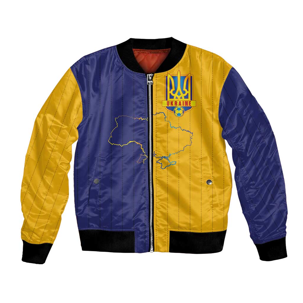 Custom Ukraine National Football Bomber Jacket The Blue and Yellow with Map Half Style - Wonder Print Shop