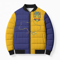 Custom Ukraine National Football Bomber Puffer Jacket The Blue and Yellow with Map Half Style - Wonder Print Shop