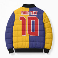 Custom Ukraine National Football Bomber Puffer Jacket The Blue and Yellow with Map Half Style - Wonder Print Shop