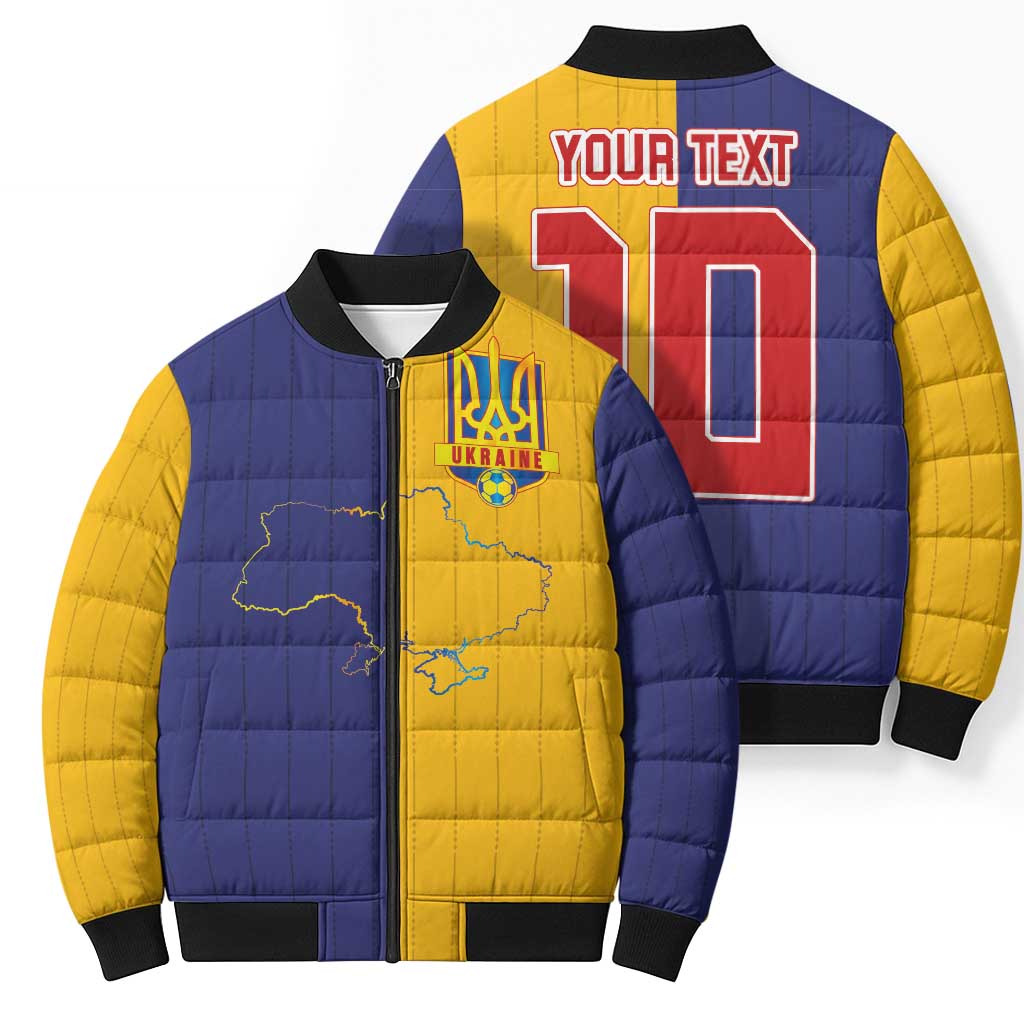 Custom Ukraine National Football Bomber Puffer Jacket The Blue and Yellow with Map Half Style - Wonder Print Shop