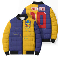 Custom Ukraine National Football Bomber Puffer Jacket The Blue and Yellow with Map Half Style - Wonder Print Shop