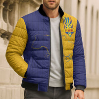 Custom Ukraine National Football Bomber Puffer Jacket The Blue and Yellow with Map Half Style - Wonder Print Shop