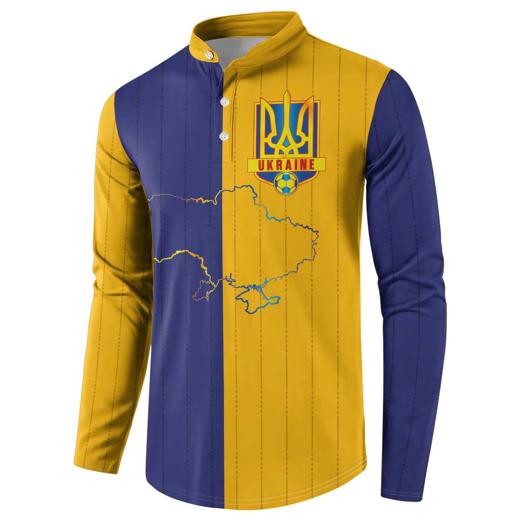Custom Ukraine National Football Button Sweatshirt The Blue and Yellow with Map Half Style - Wonder Print Shop