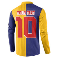 Custom Ukraine National Football Button Sweatshirt The Blue and Yellow with Map Half Style - Wonder Print Shop