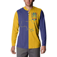 Custom Ukraine National Football Button Sweatshirt The Blue and Yellow with Map Half Style - Wonder Print Shop