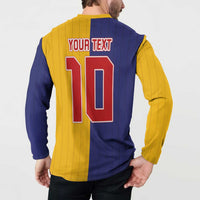 Custom Ukraine National Football Button Sweatshirt The Blue and Yellow with Map Half Style - Wonder Print Shop