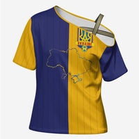 Custom Ukraine National Football Cross Shoulder Shirt The Blue and Yellow with Map Half Style - Wonder Print Shop