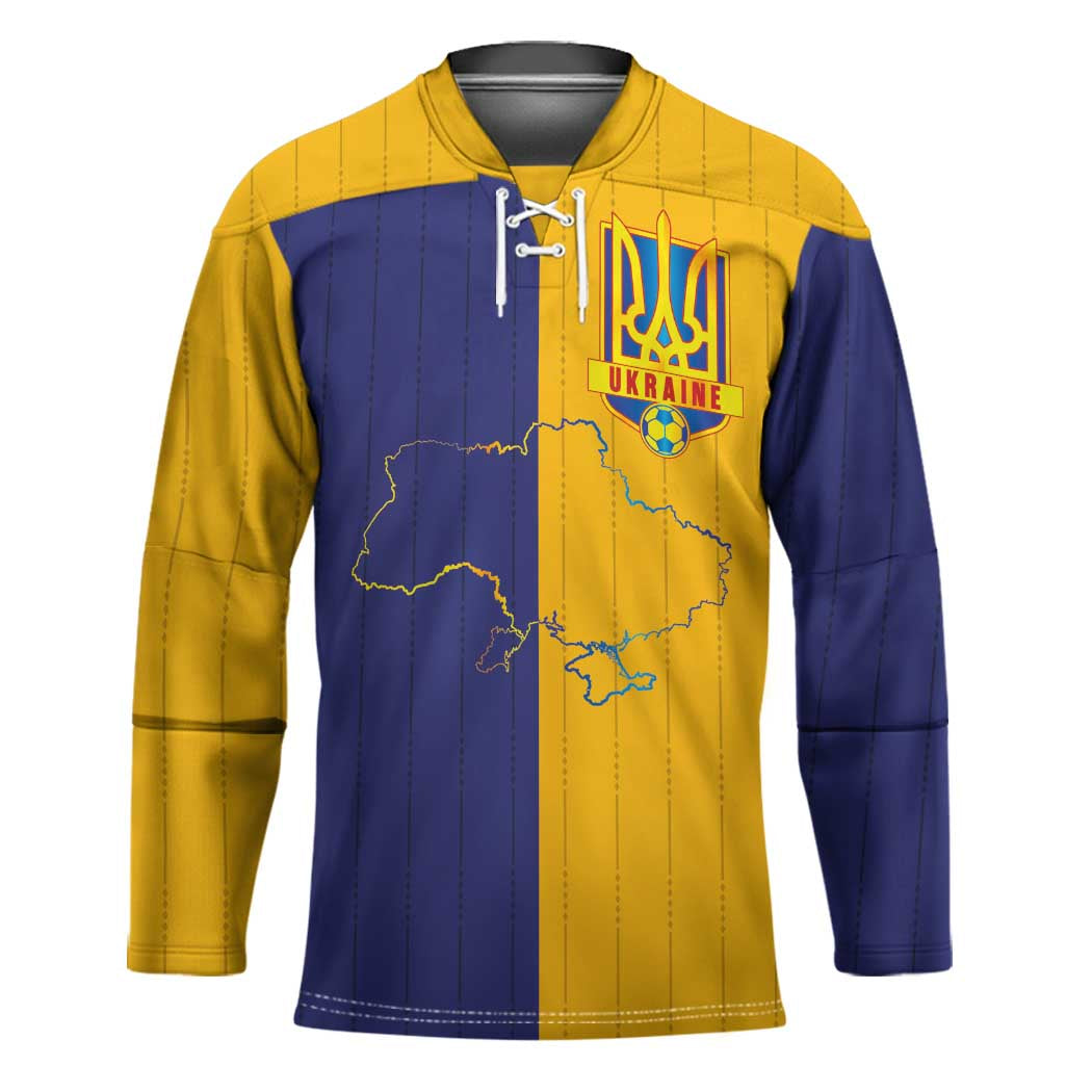 Custom Ukraine National Football Hockey Jersey The Blue and Yellow with Map Half Style - Wonder Print Shop