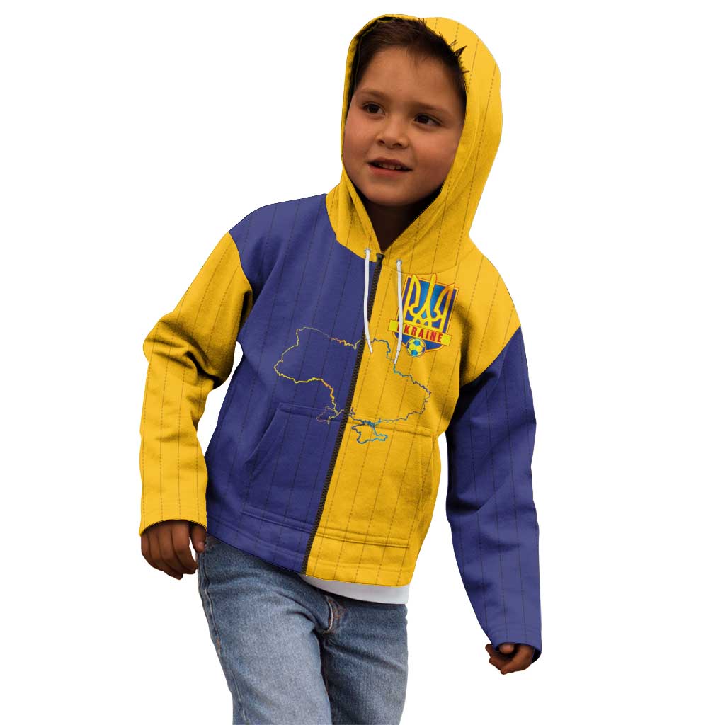 Custom Ukraine National Football Kid Hoodie The Blue and Yellow with Map Half Style - Wonder Print Shop