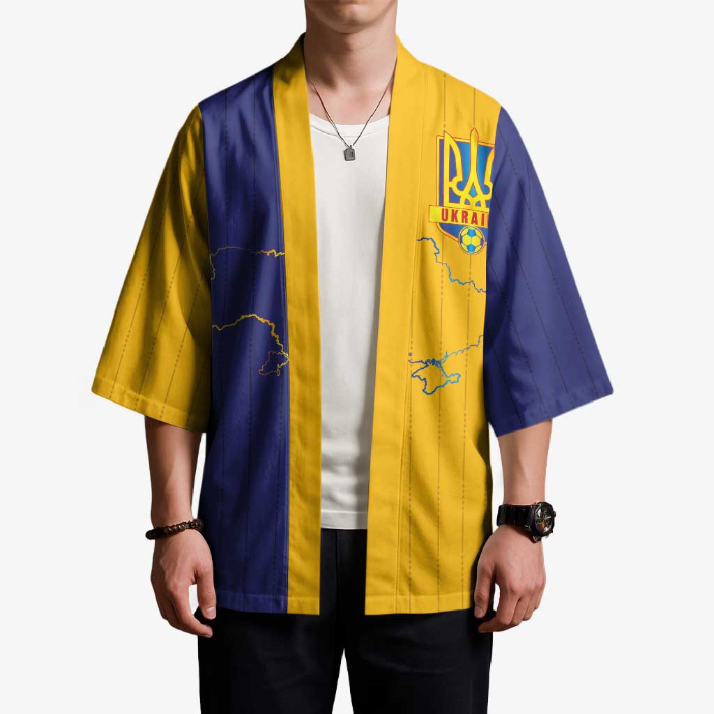 Custom Ukraine National Football Kimono The Blue and Yellow with Map Half Style - Wonder Print Shop