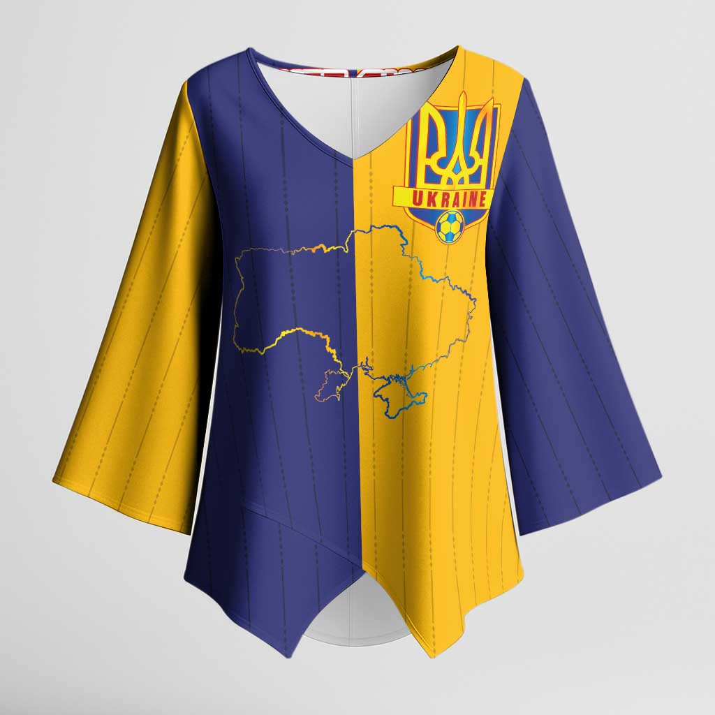 Custom Ukraine National Football Kimono Sleeve Blouse The Blue and Yellow with Map Half Style - Wonder Print Shop