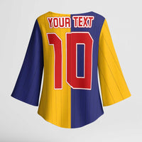 Custom Ukraine National Football Kimono Sleeve Blouse The Blue and Yellow with Map Half Style - Wonder Print Shop