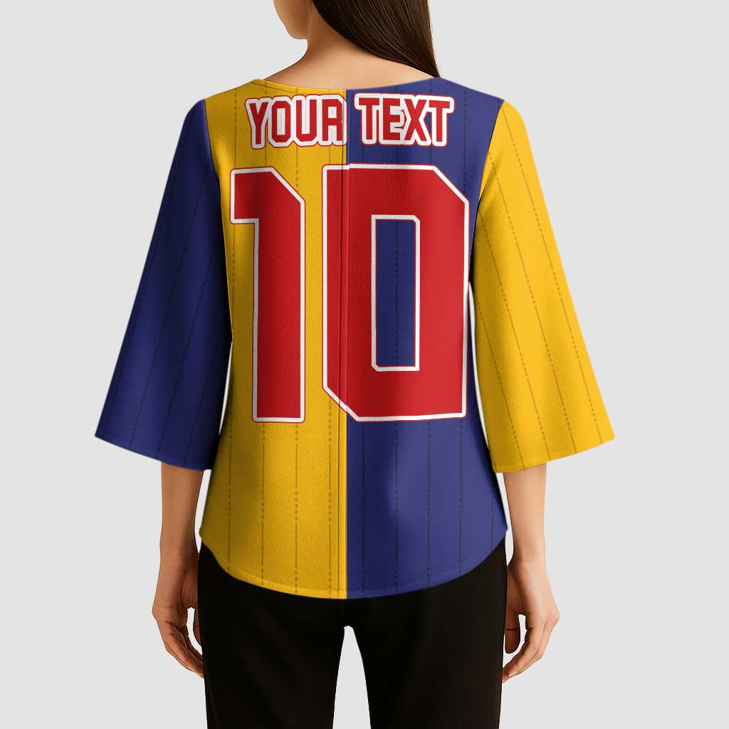 Custom Ukraine National Football Kimono Sleeve Blouse The Blue and Yellow with Map Half Style - Wonder Print Shop