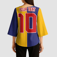 Custom Ukraine National Football Kimono Sleeve Blouse The Blue and Yellow with Map Half Style - Wonder Print Shop