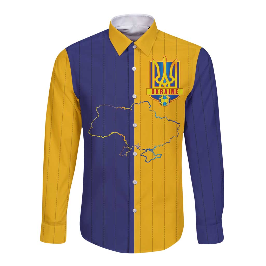 Custom Ukraine National Football Long Sleeve Button Shirt The Blue and Yellow with Map Half Style - Wonder Print Shop