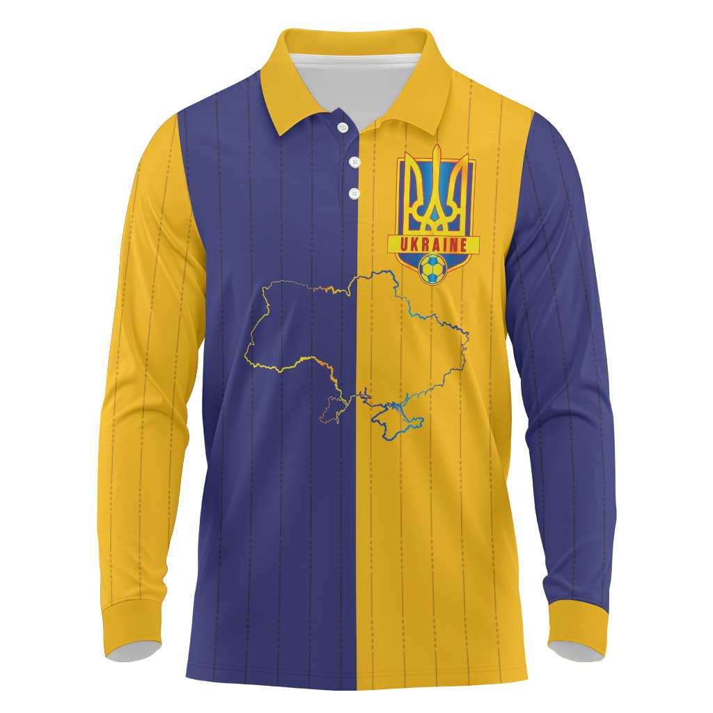 Custom Ukraine National Football Long Sleeve Polo Shirt The Blue and Yellow with Map Half Style - Wonder Print Shop