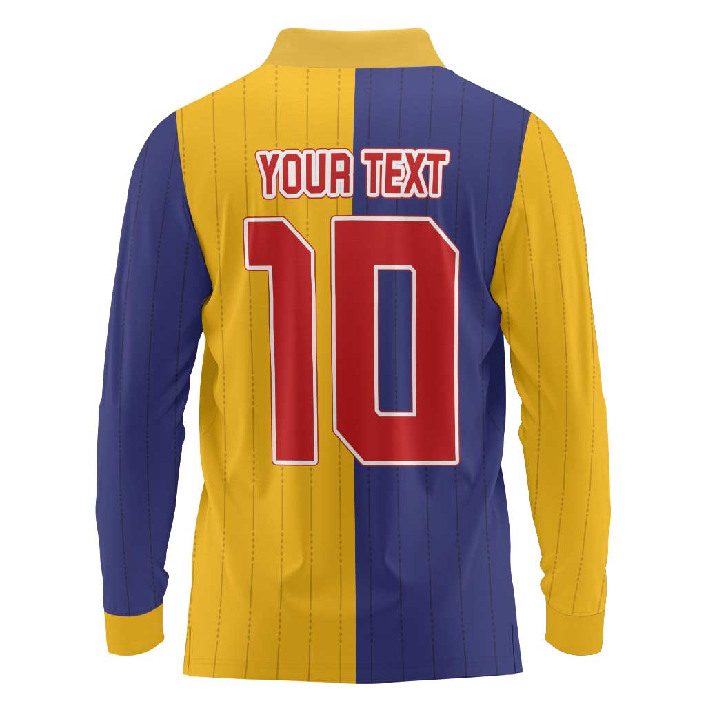 Custom Ukraine National Football Long Sleeve Polo Shirt The Blue and Yellow with Map Half Style - Wonder Print Shop