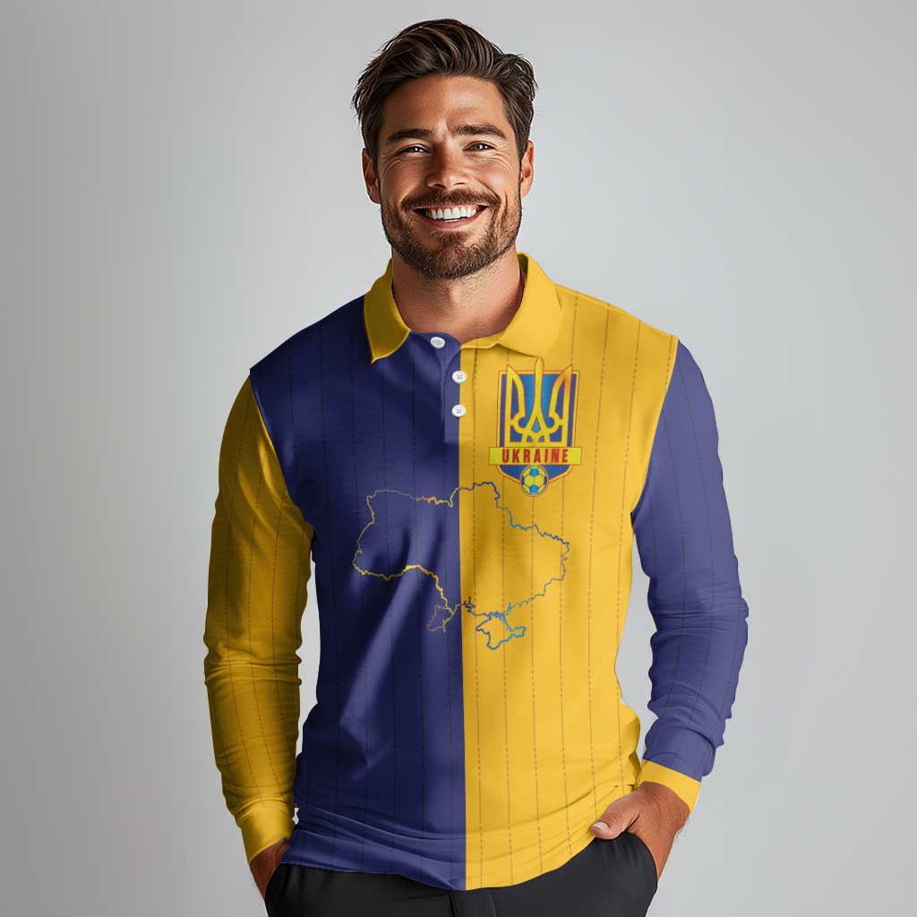 Custom Ukraine National Football Long Sleeve Polo Shirt The Blue and Yellow with Map Half Style - Wonder Print Shop