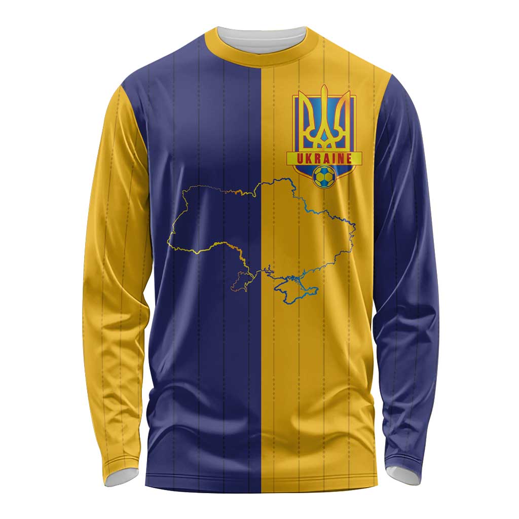 Custom Ukraine National Football Long Sleeve Shirt The Blue and Yellow with Map Half Style - Wonder Print Shop
