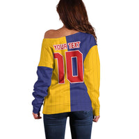 Custom Ukraine National Football Off Shoulder Sweater The Blue and Yellow with Map Half Style - Wonder Print Shop