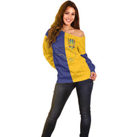 Custom Ukraine National Football Off Shoulder Sweater The Blue and Yellow with Map Half Style - Wonder Print Shop