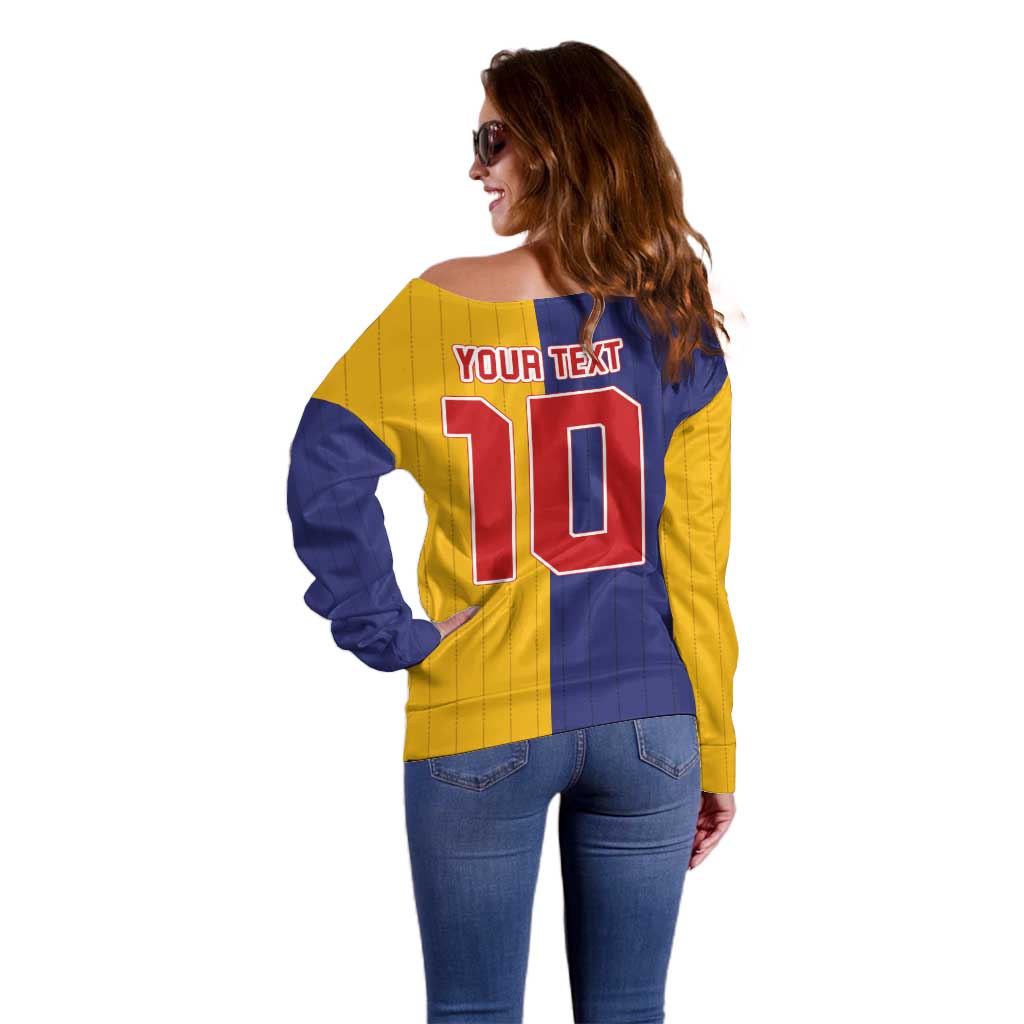 Custom Ukraine National Football Off Shoulder Sweater The Blue and Yellow with Map Half Style - Wonder Print Shop