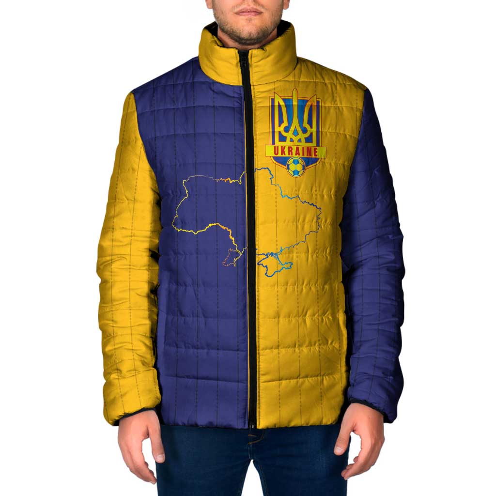Custom Ukraine National Football Padded Jacket The Blue and Yellow with Map Half Style - Wonder Print Shop
