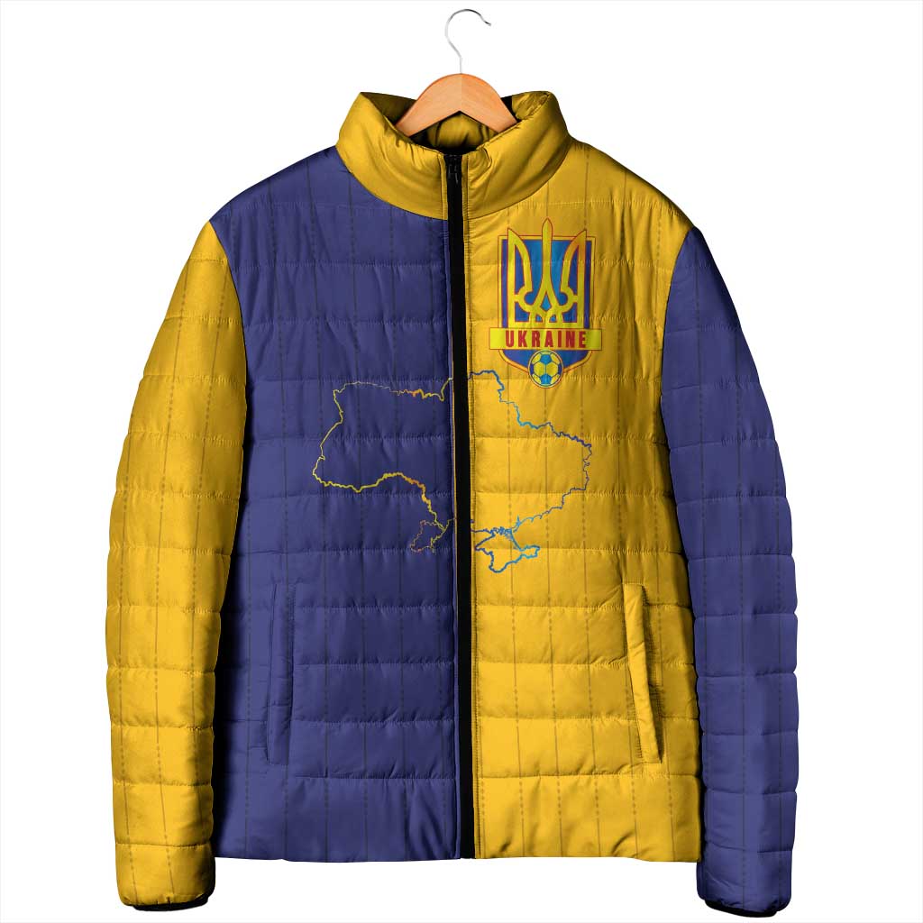 Custom Ukraine National Football Padded Jacket The Blue and Yellow with Map Half Style - Wonder Print Shop