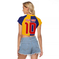 Custom Ukraine National Football Raglan Cropped T Shirt The Blue and Yellow with Map Half Style - Wonder Print Shop