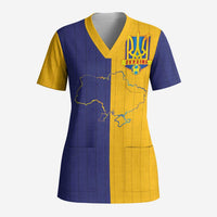 Custom Ukraine National Football Scrub Top The Blue and Yellow with Map Half Style - Wonder Print Shop